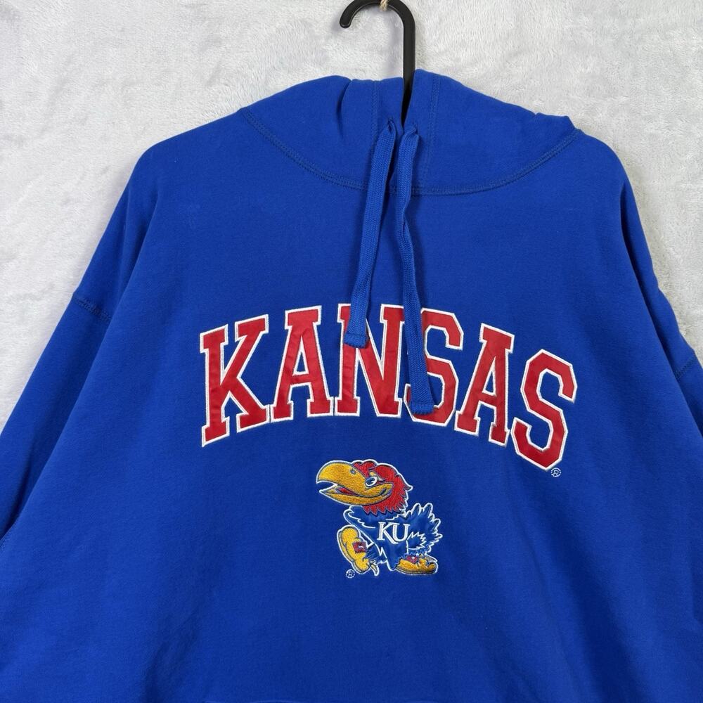 Kansas Jayhawks Hooded Sweatshirts Men's XL Blue Soft Campus Drive Embroidered - Picture 4 of 14